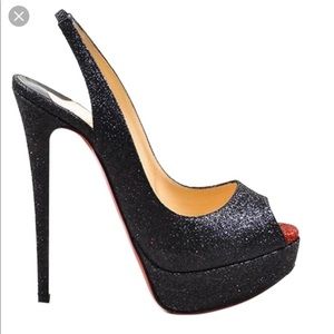 Louboutin Peep toe slingback pumps in Blk Glitter